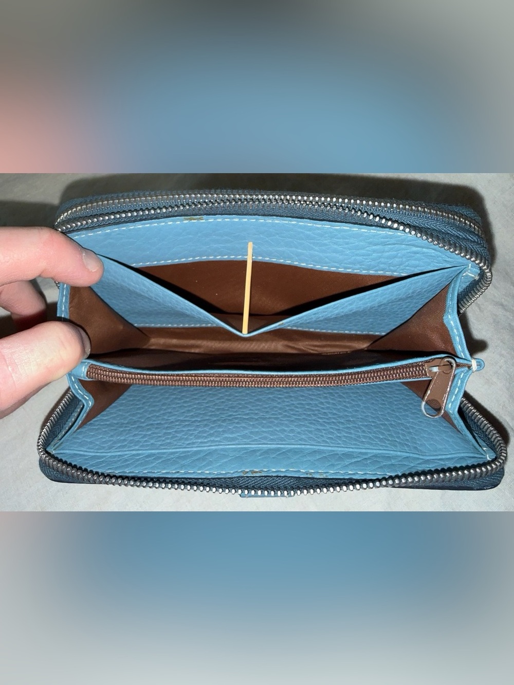 Dooney & Bourke Greyish Blue Zip-Around Leather Wallet - Picture 13 of 16
